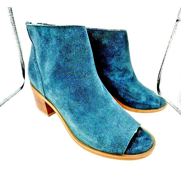 Sole Society So Tabbie Peep Toe Bootie Womens 8 Mediterranean Cow Suede Zip Heel - Picture 6 of 10